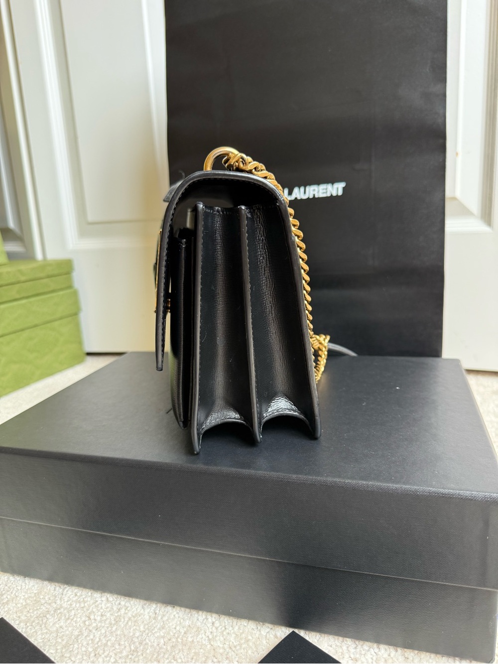 Saint Laurent Black Leather Shoulder Bag with Gold YSL Emblem - Picture 3 of 9